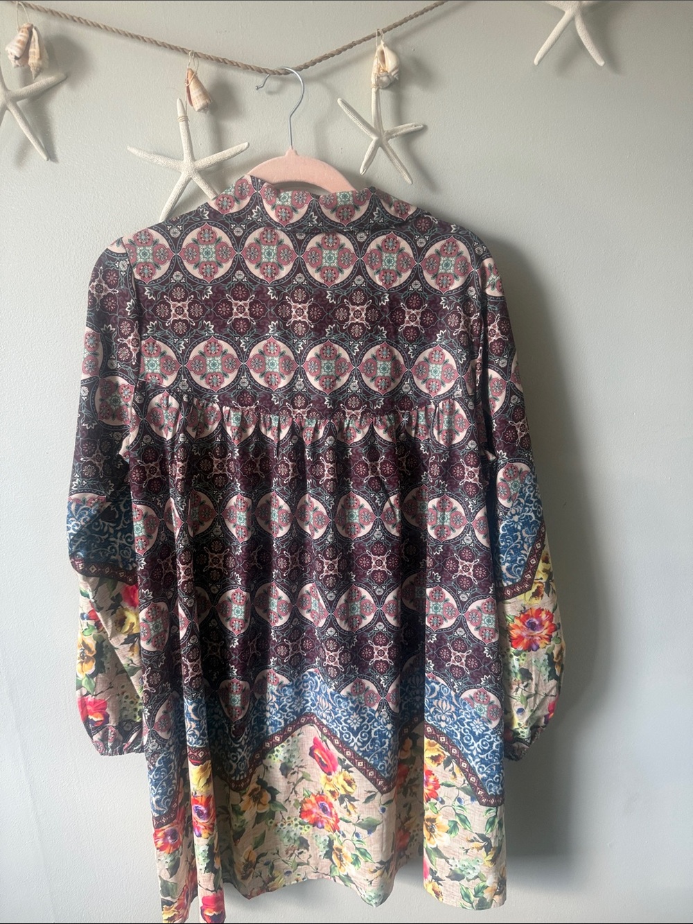 Umgee Multicolor Floral Patchwork Button-Front Tunic - Picture 2 of 3